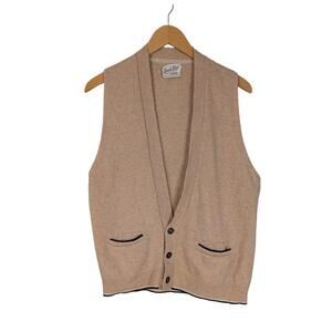 Vintage Wool Sweater Vest Mens L Tan Lambswool Preppy Classic Academia Brown